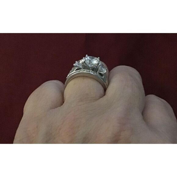 3.82 Ct. Round~Cushion~Baguette Sim Diamond Bridal Wedding Ring Sz 9~.925 SS - Picture 5 of 8